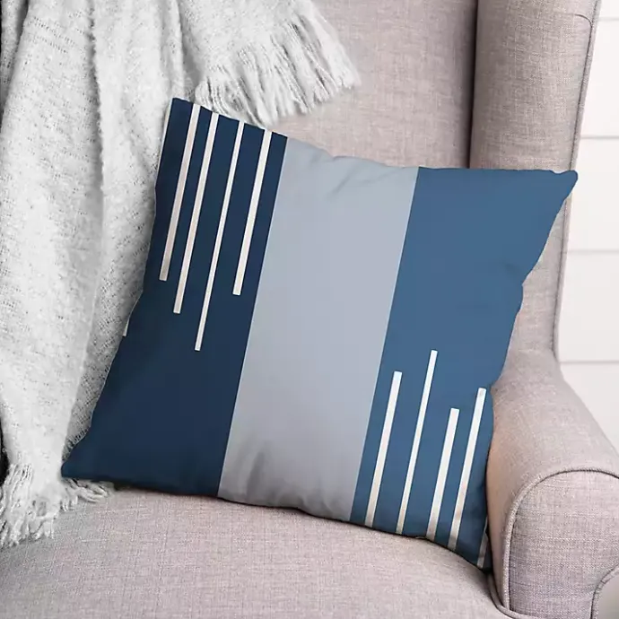 Hot Kirklands Home Blue Blocks and Stripes Outdoor Throw Pillow