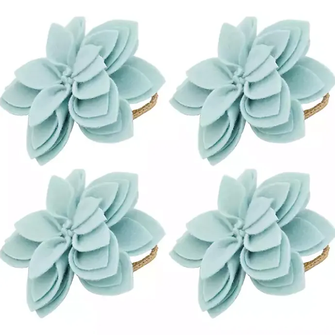 New Kirklands Home Blossom Napkin Rings, Set of 4 Blue