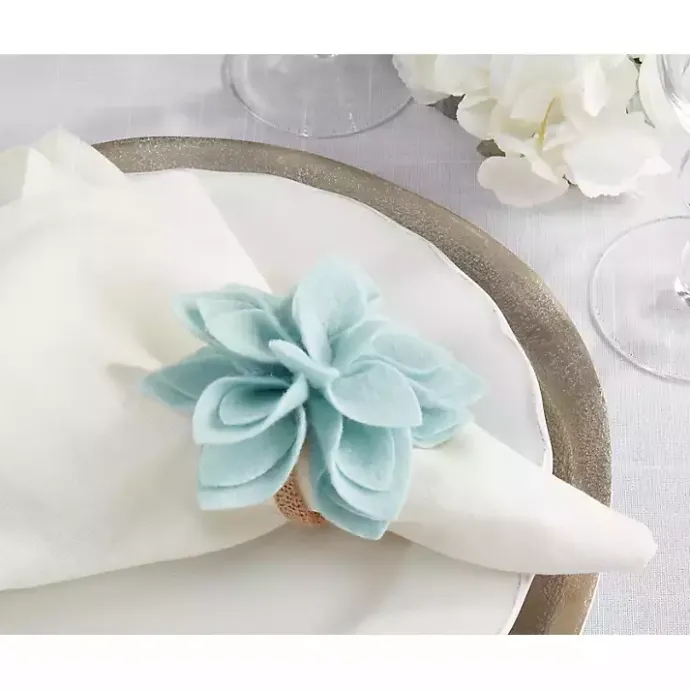 New Kirklands Home Blossom Napkin Rings, Set of 4 Blue