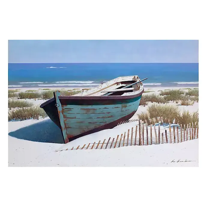 Kirklands Home Blue Boat On Beach Canvas Art Print