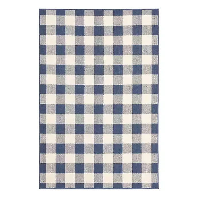 Discount Kirklands Home Buffalo Check Outdoor Area Rug, 6x9 Blue