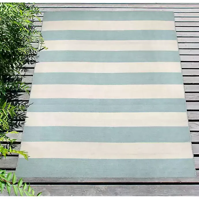 New Kirklands Home Blue Cabana Stripe Indoor/Outdoor Area Rug, 7x9