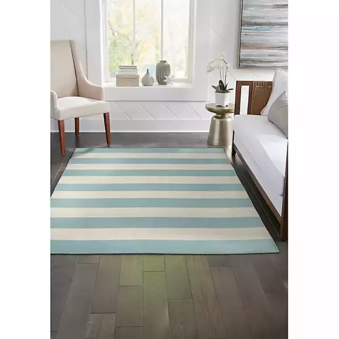 New Kirklands Home Blue Cabana Stripe Indoor/Outdoor Area Rug, 7x9