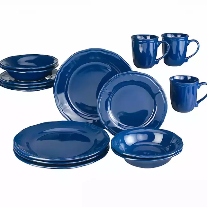 Outlet Kirklands Home Ceramic Soft Scallop 16-pc. Dinnerware Set Blue