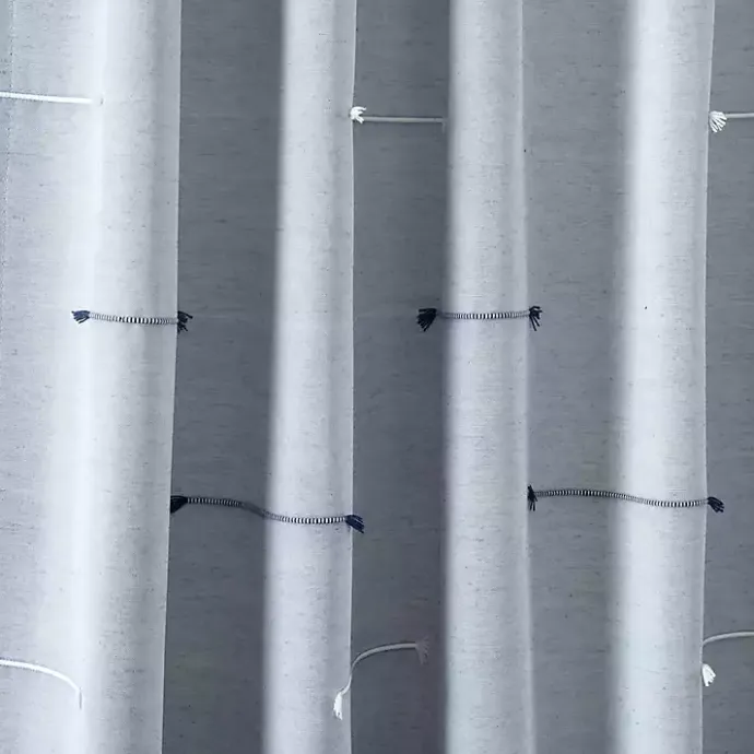 Discount Kirklands Home Clipped Stripe Curtain Panel Set, 84 in. Blue
