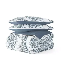 New Kirklands Home Blue Damask Reversible 3-pc. King Quilt Set