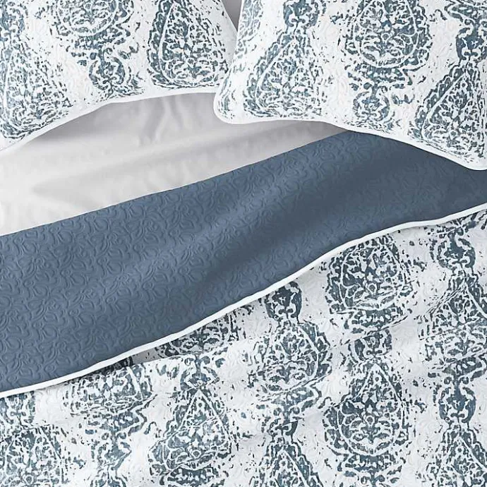New Kirklands Home Blue Damask Reversible 3-pc. King Quilt Set