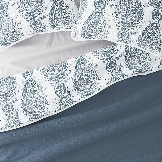 New Kirklands Home Blue Damask Reversible 3-pc. King Quilt Set