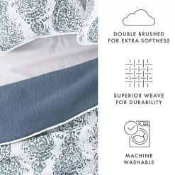 New Kirklands Home Blue Damask Reversible 3-pc. King Quilt Set