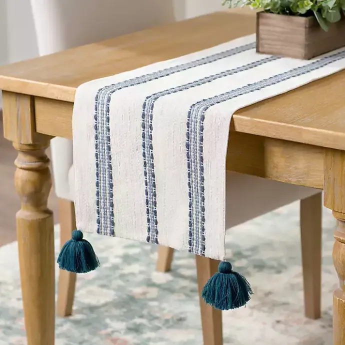 New Kirklands Home Blue Dashes Table Runner