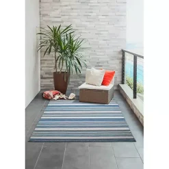 Hot Kirklands Home Dhurri Stripe Indoor/Outdoor Area Rug, 7x9 Blue
