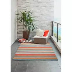 Sale Kirklands Home Blue Dhurri Stripe Indoor/Outdoor Area Rug, 7x9