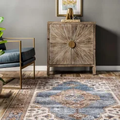 Discount Kirklands Home Blue Distressed Medallion Washable Area Rug, 5x8