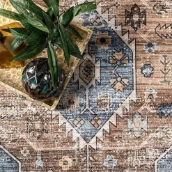 Sale Kirklands Home Blue Distressed Medallion Washable Area Rug, 8x10
