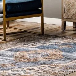 Sale Kirklands Home Blue Distressed Medallion Washable Area Rug, 8x10