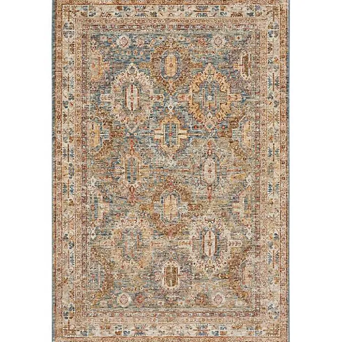New Kirklands Home Blue Distressed Multi Medallion Area Rug, 5x7