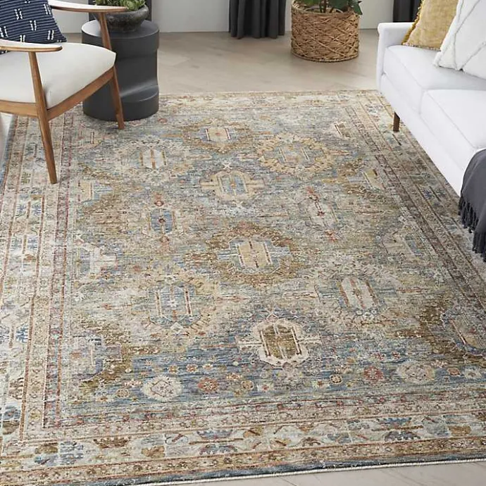 New Kirklands Home Blue Distressed Multi Medallion Area Rug, 5x7