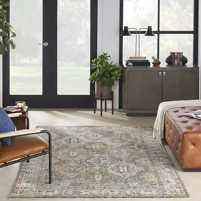 New Kirklands Home Blue Distressed Multi Medallion Area Rug, 5x7