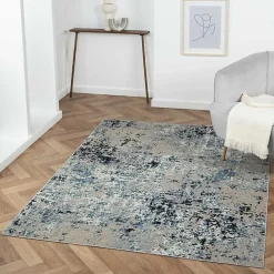 Outlet Kirklands Home Blue Distressed Washable Area Rug, 7x9