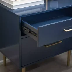 Outlet Kirklands Home 2-Drawer Nightstand with Gold Hardware Blue