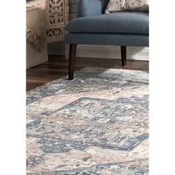 New Kirklands Home Blue Eli Medallion Fringe Area Rug, 5x8