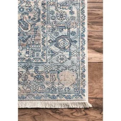 New Kirklands Home Blue Eli Medallion Fringe Area Rug, 5x8