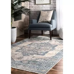 Discount Kirklands Home Blue Eli Medallion Fringe Area Rug, 8x10