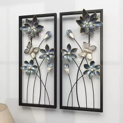 Clearance Kirklands Home Blue Floral and Butterfly Wall Plaques, Set of 2