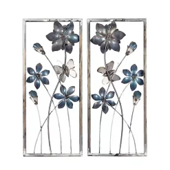 Clearance Kirklands Home Blue Floral and Butterfly Wall Plaques, Set of 2