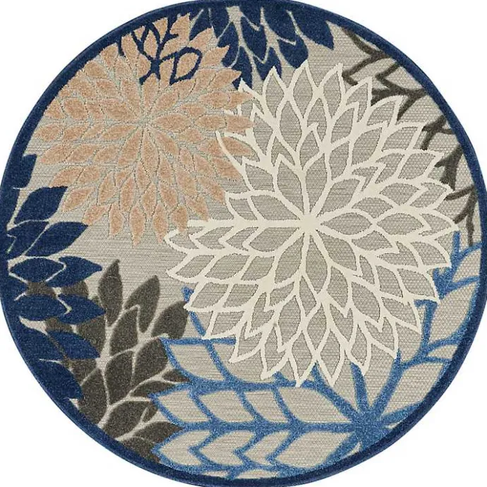 Best Kirklands Home Blue Floral Burst Round Outdoor Area Rug, 5x5