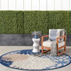 Outlet Kirklands Home Blue Floral Burst Round Outdoor Area Rug, 7x7