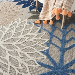 Outlet Kirklands Home Blue Floral Burst Round Outdoor Area Rug, 7x7