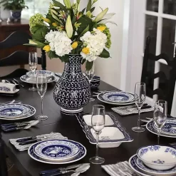 Sale Kirklands Home Blue Floral Hand Painted 16-pc. Dinnerware Set