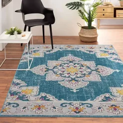 Online Kirklands Home Blue Floral Medallion Outdoor Area Rug, 7x9