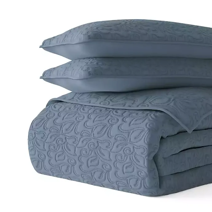 Hot Kirklands Home Floral Stitch 3-pc. King Quilt Set Blue