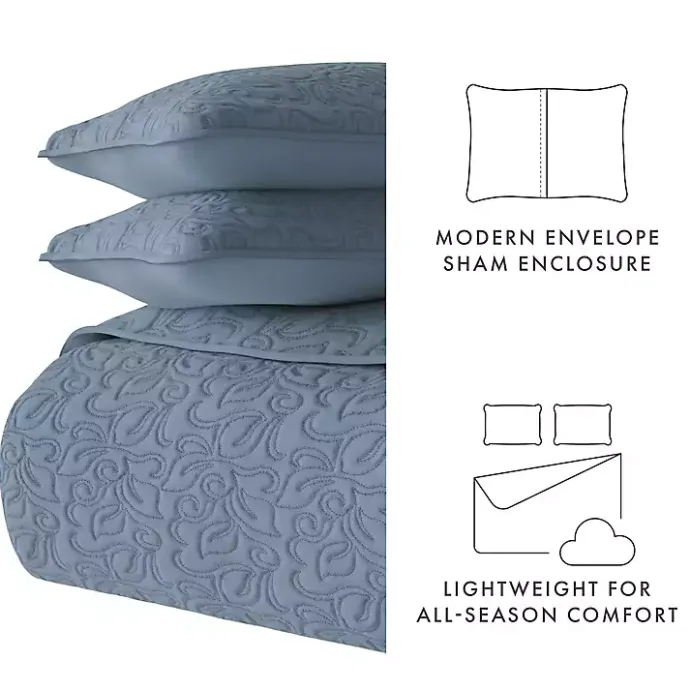 Hot Kirklands Home Floral Stitch 3-pc. King Quilt Set Blue