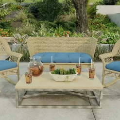 Discount Kirklands Home French Edge Outdoor Wicker Settee Cushion Blue