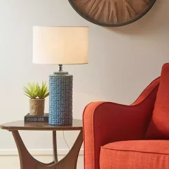 Discount Kirklands Home Blue Geometric Ceramic Table Lamp White