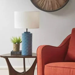 Discount Kirklands Home Blue Geometric Ceramic Table Lamp White