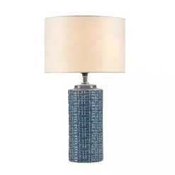 Discount Kirklands Home Blue Geometric Ceramic Table Lamp White