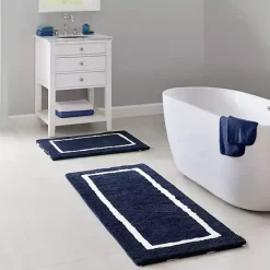 Online Kirklands Home Blue Geometric Pattern Reversible Bath Mat, 34 in.