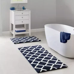 Online Kirklands Home Blue Geometric Pattern Reversible Bath Mat, 34 in.