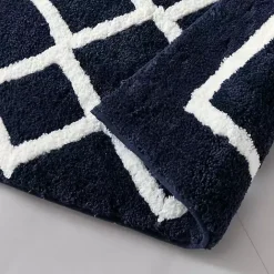 Kirklands Home Blue Geometric Pattern Reversible Bath Mat, 60 in.