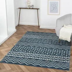 Hot Kirklands Home Geometric Stripe Washable Area Rug, 5x7 Blue