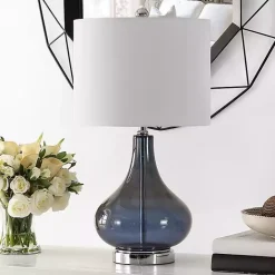 Discount Kirklands Home Blue Glass Curved Brooks Table Lamp White