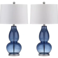 Kirklands Home Blue Glass Hourglass Table Lamps, Set of 2 White