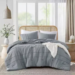 Clearance Kirklands Home Gray Pleated Grid 3-pc. Queen Comforter Set Blue