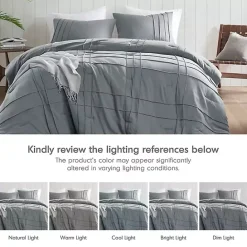Clearance Kirklands Home Gray Pleated Grid 3-pc. Queen Comforter Set Blue