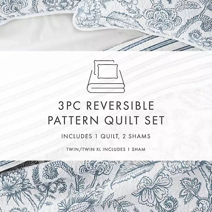Best Kirklands Home Blue Jacobean Reversible 3-pc. Queen Quilt Set
