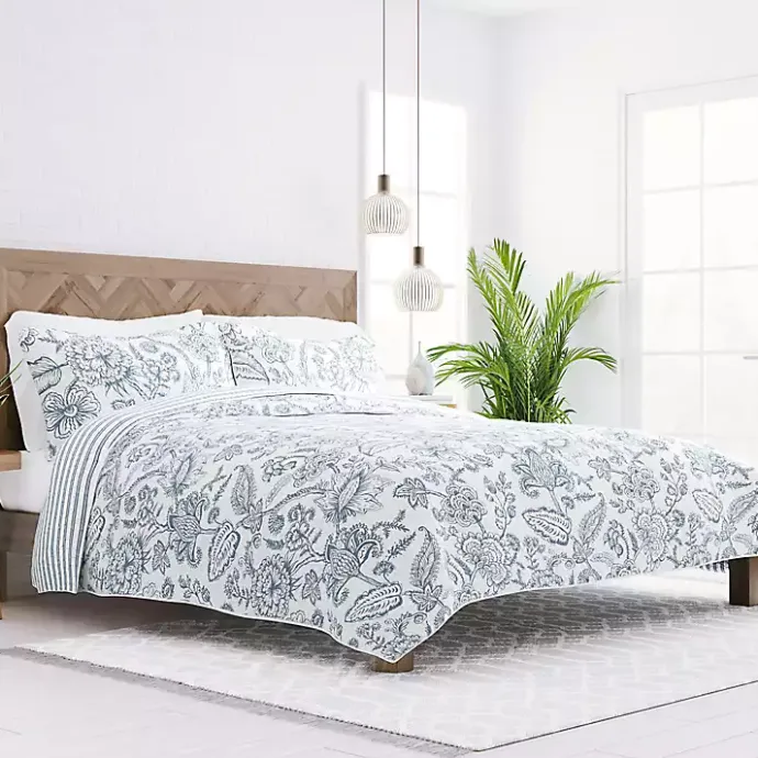 Hot Kirklands Home Blue Jacobean Reversible 3-pc. King Quilt Set